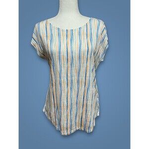 Christian Siriano 100% Linen Multicolor Striped Top-Cap Sleeves Women’s Medium
